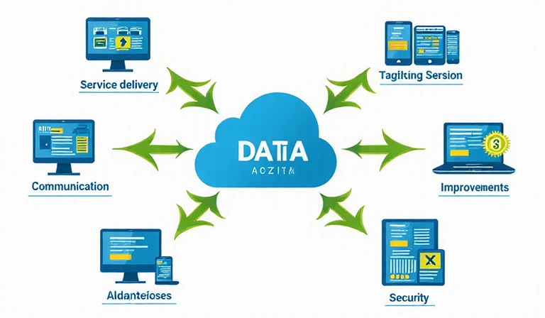 Data usage illustration showing how information is processed and protected